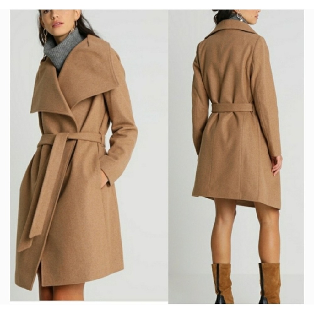 NWT Tom Tailor Denim Womens XL Coat Brown Wool Look‎ Polyester Tie Pockets Luxe